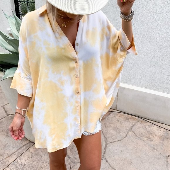 Lemon Drop Tie Dye Tunic Button Down - Size Small - Picture 1 of 6